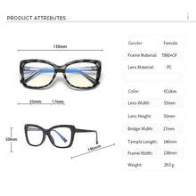 Load image into Gallery viewer, Anti-blue Light cateye Glasses Frames Women TR Frame Designer  Computer Glasses Optical Eyeglasses