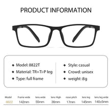 Load image into Gallery viewer, Ultra light weight Glasses Frame Optical Full Rim TR-90 Prescription Eyeglasses for Men and Women Eyewear 8822T