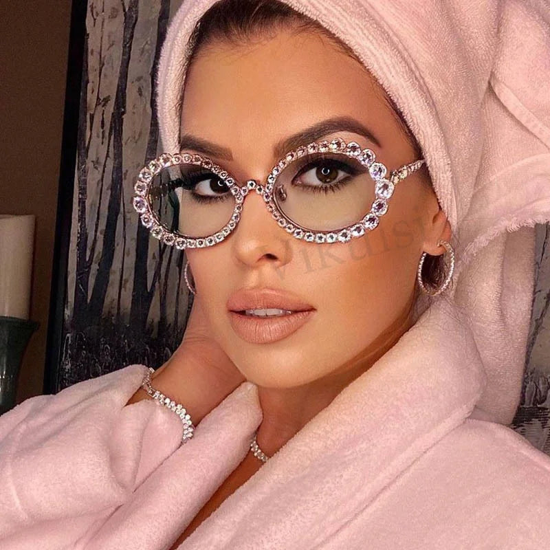 Women Shiny Rhinestones Clear Glasses Reading Eyeglasses Optical Glasses Frames Alloy Anti-blue Light Decorative Glasses