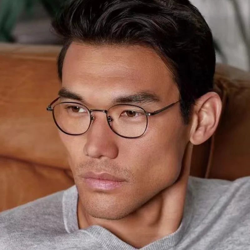 Japanese Masuna Chord D Oval Iron Grey Glasses Frame Men Shades Hand-made Light Weight Pure Titanium Myopia Eyeglasses