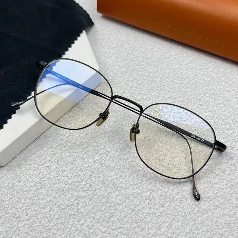 Japanese Masuna Chord D Oval Iron Grey Glasses Frame Men Shades Hand-made Light Weight Pure Titanium Myopia Eyeglasses