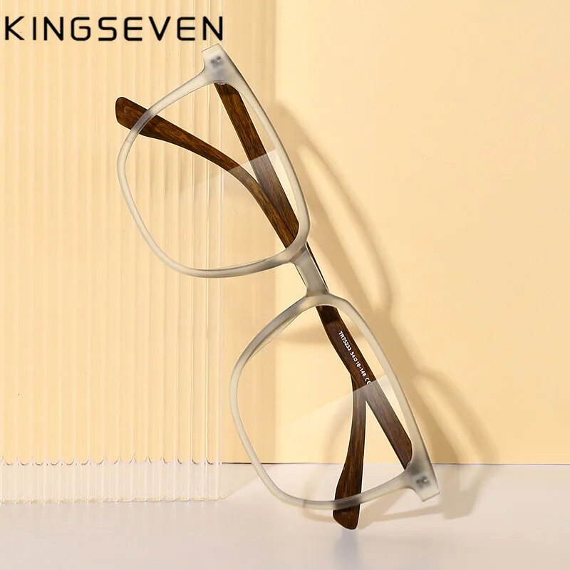 KINGSEVEN Occhiali da uomo TR Montatura per occhiali Retro Aste in legno Occhiali da vista ottici personalizzabili quadrati da donna