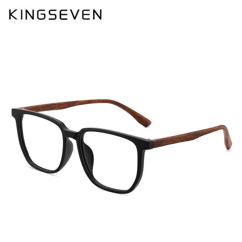 KINGSEVEN Occhiali da uomo TR Montatura per occhiali Retro Aste in legno Occhiali da vista ottici personalizzabili quadrati da donna