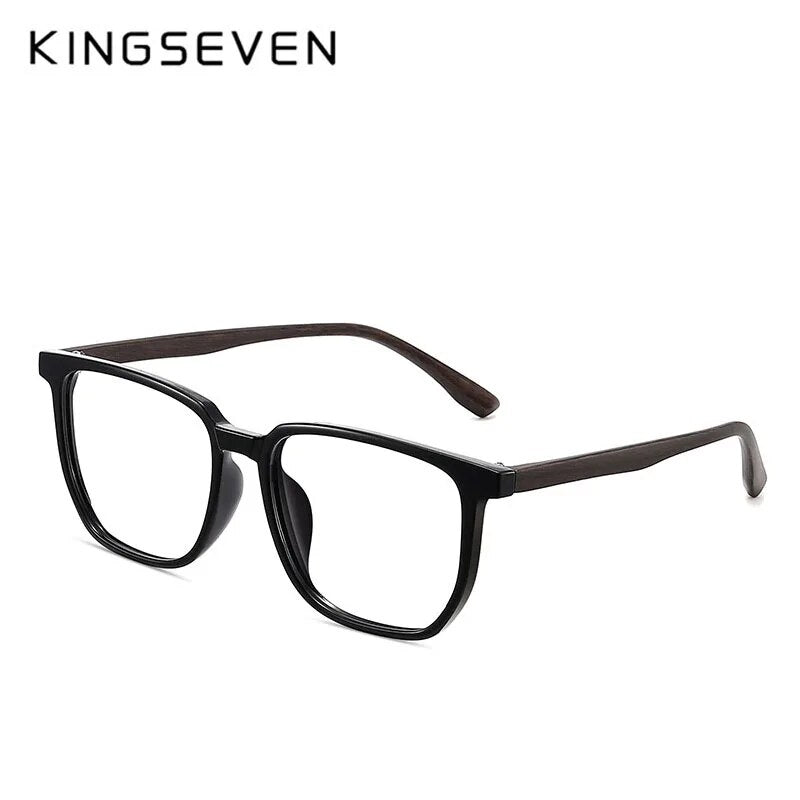 KINGSEVEN Occhiali da uomo TR Montatura per occhiali Retro Aste in legno Occhiali da vista ottici personalizzabili quadrati da donna