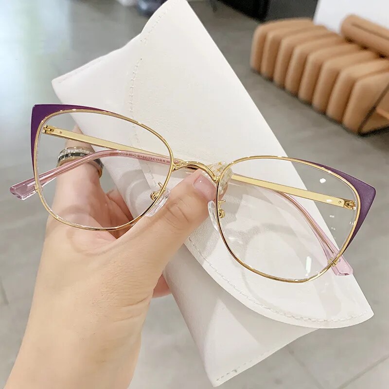 Cat Eye Anti-blue Light Glasses Women Men Metal Spring Leg Eyeglass Frame Optical Computer Glasses Wholesale