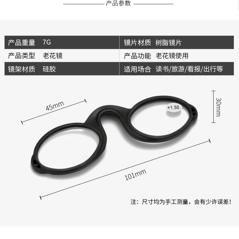 Pince Nez Style Armless Reading Glasses Round Nose Resting Small Portable Readers for Men and Women with Case Blue Light Glasses