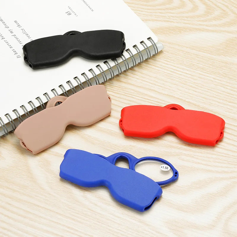 Pince Nez Style Armless Reading Glasses Round Nose Resting Small Portable Readers for Men and Women with Case Blue Light Glasses