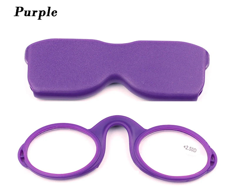 Pince Nez Style Armless Reading Glasses Round Nose Resting Small Portable Readers for Men and Women with Case Blue Light Glasses