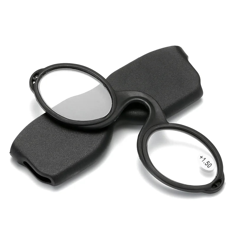 Pince Nez Style Armless Reading Glasses Round Nose Resting Small Portable Readers for Men and Women with Case Blue Light Glasses