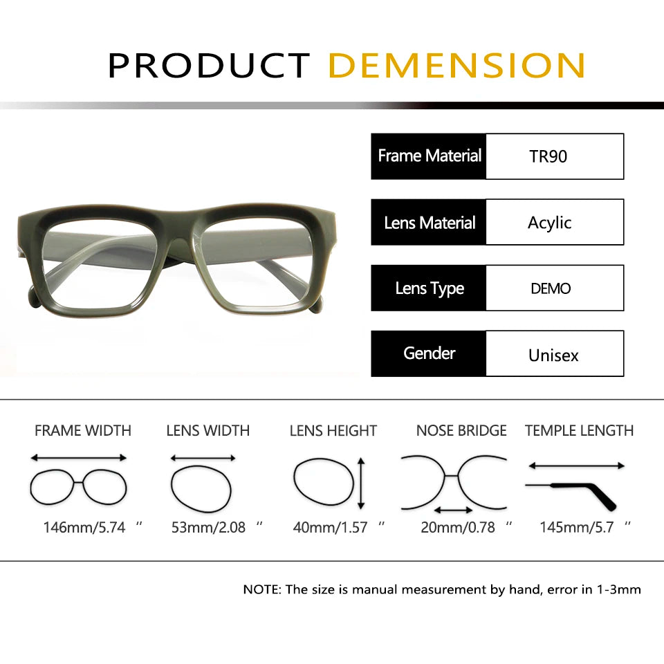 Trendy Oversized Square Eye Glasses For Men Tr90 Large Bold Frame Spectacles Women Myopia Prescription Glasses Oculos De Grau