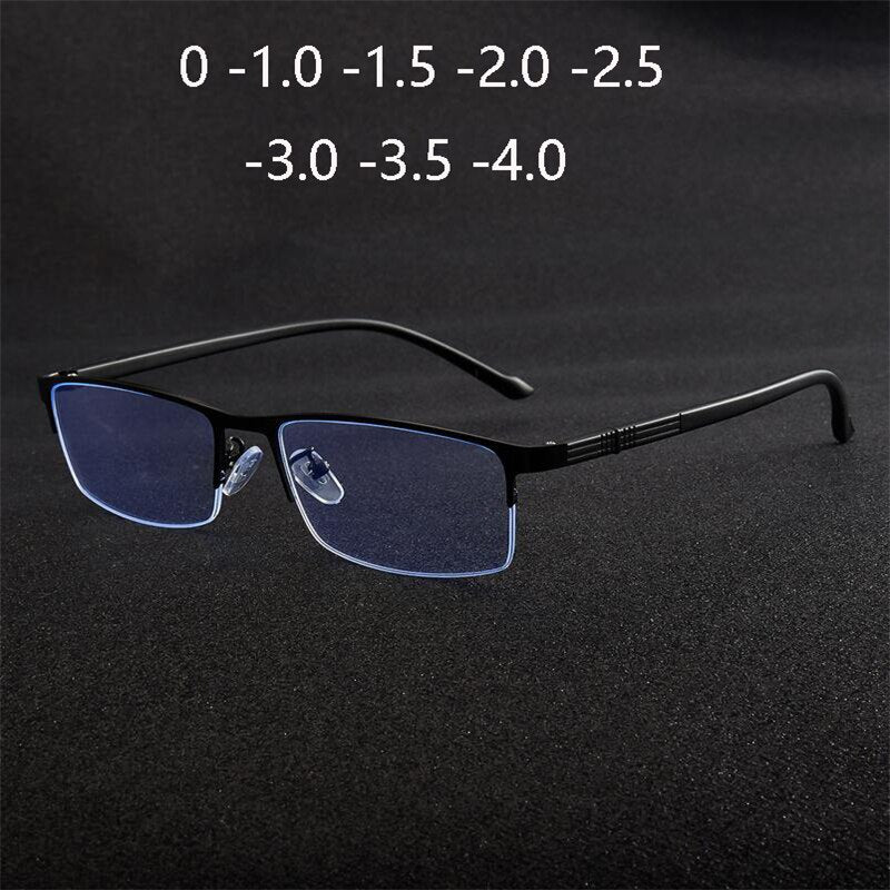 0 -1.0 -1.5 -2.0 -2.5 -3.0 -3.5 -4.0 Blue Light Blocking Square Myopia Glasses Finished Half Frame Prescription Myopes Lunettes