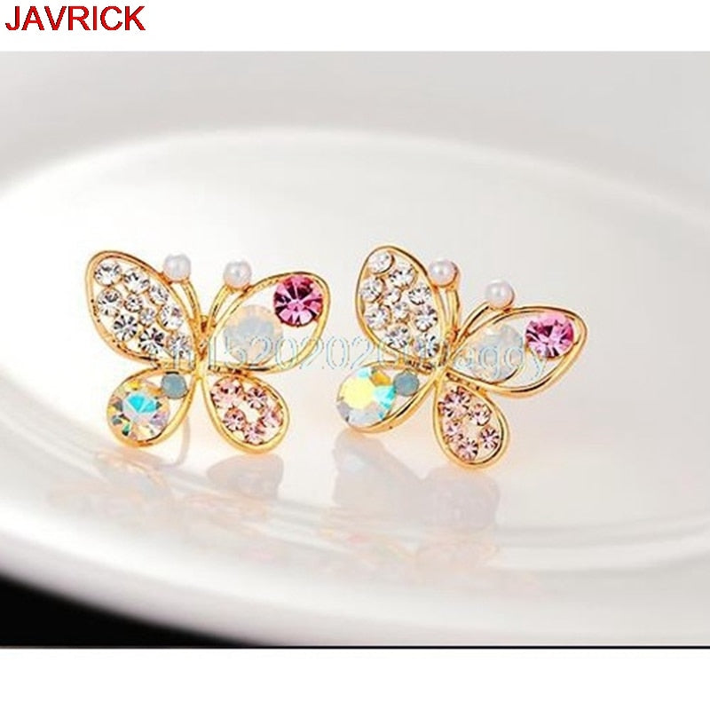 1 Pair Ladies Chic Lovely Crystal Rhinestone Hollow Butterfly Ear Stud Earrings