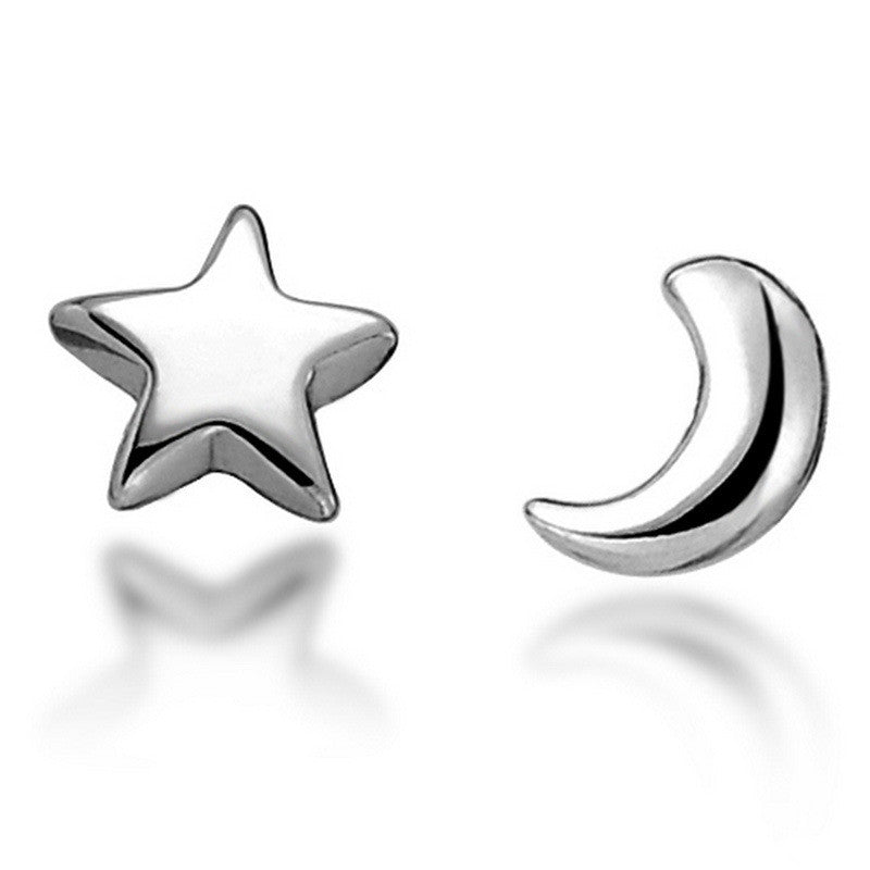 100% 925 sterling silver fashion moon & star ladies`stud earrings jewelry women Anti allergy drop shipping birthd gift
