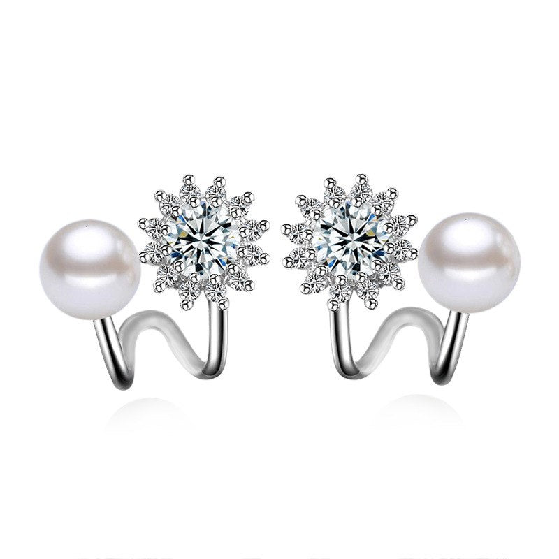 100% 925 sterling silver fashion shiny cz zircon snow pearl flower ladies'stud earrings wholesale jewelry women Christmas gift