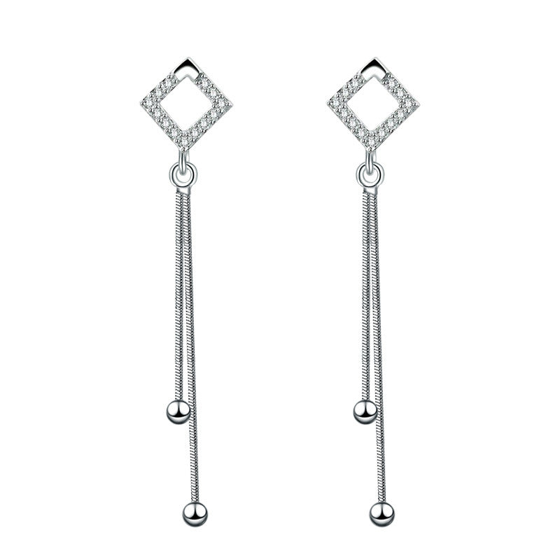 100% 925 sterling silver fashion square crystal ladies`long stud earrings women jewelry female Christmas gift drop shipping