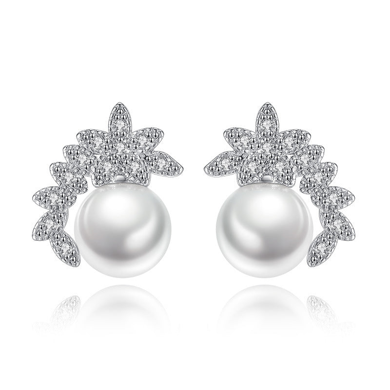 100% 925 sterling silver hot sell cute imitation pearl flower female stud earrings jewelry ladies`birthd gift drop shipping