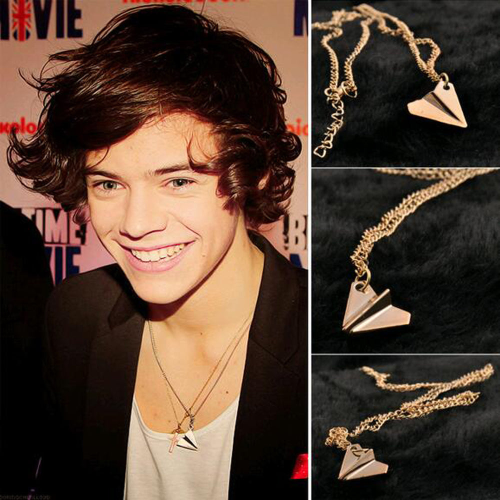2016 Hot UK 1D One Direction band Harry Styles ciondolo aeroplano di carta oro uomo donna gioielli collana collana collana a catena