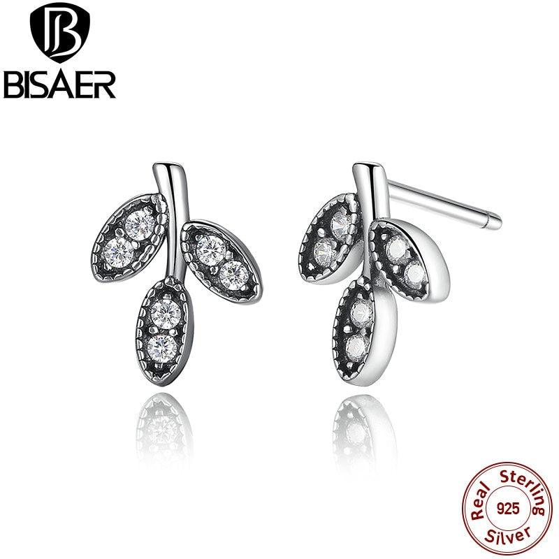 2016 Presents 925 Sterling Silver Clear CZ Sparkling Leaves Stud Earrings Earrings Jewelry WEUS416