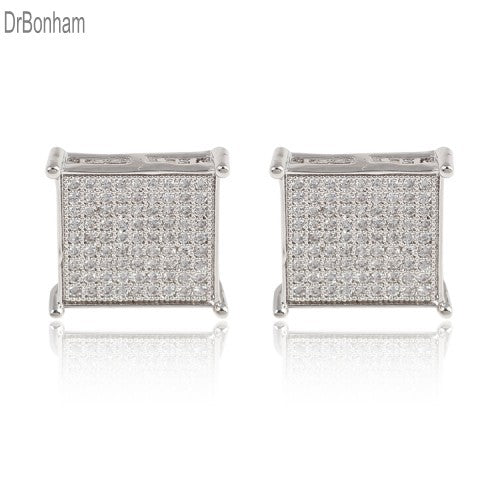 2017 Trendy Man women square Stud Earrings gold filled Cubic Zircon CZ Earrings wedding jewelry