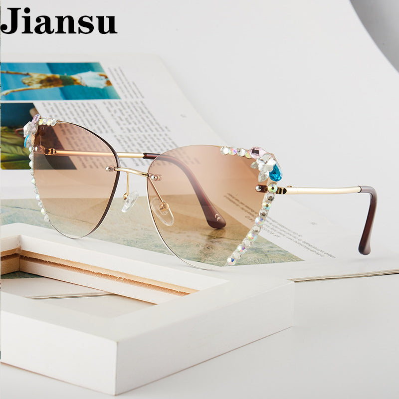 2020 vintage fashion shop rimless crystal sunglasses