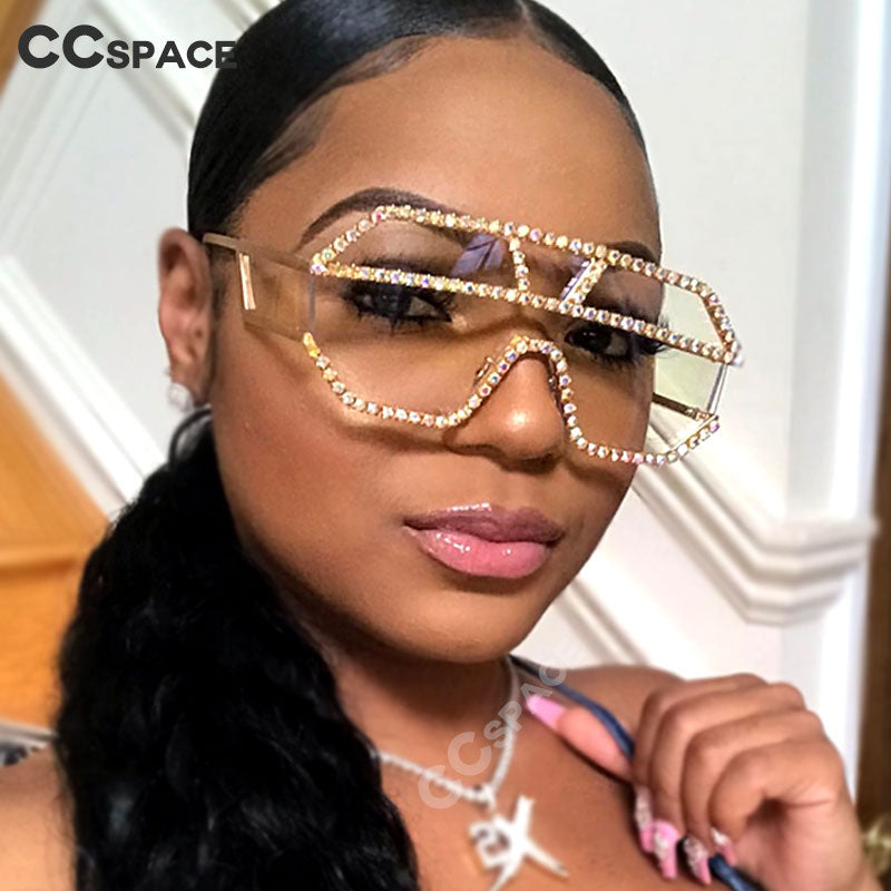 47165 Oversized Rhinestone Sunglasses Women Colorful Crystal Geometric Cinily