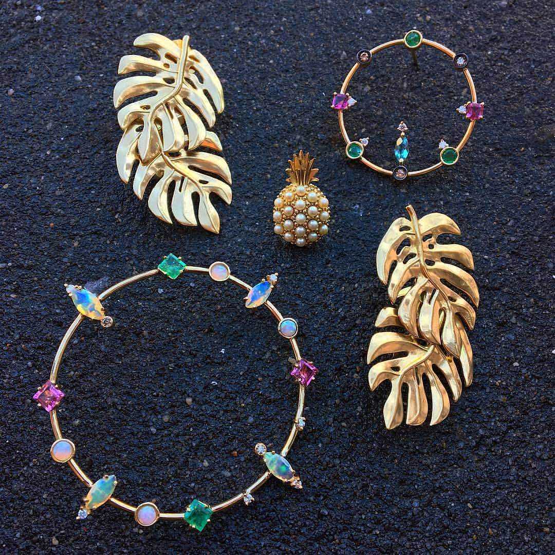 5 Pcs/Set Geometric Plant stud Earrings Set Colourful Gold Hyperbole Woman Summer Jewelry Daily Earring Jewelry