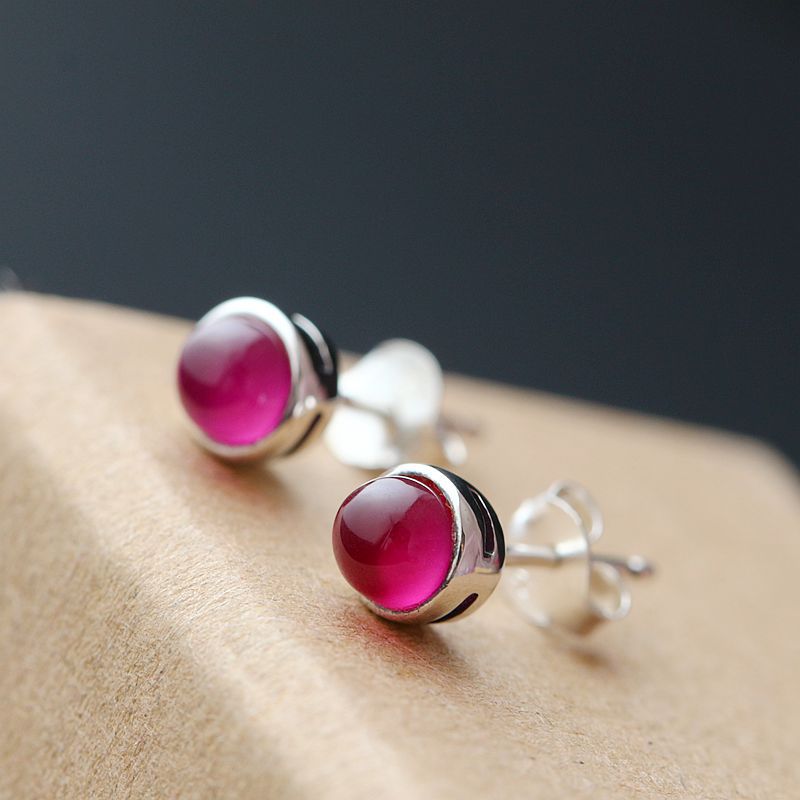 925 Sterling Silver Earrings with small red lady just a Tremella nail