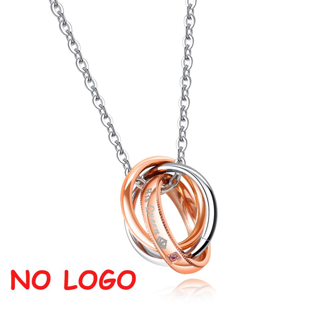 Her King & His Queen Couple Necklaces Crown Tag Pendant Stainless Steel Triple Circle Necklace Dropshipping