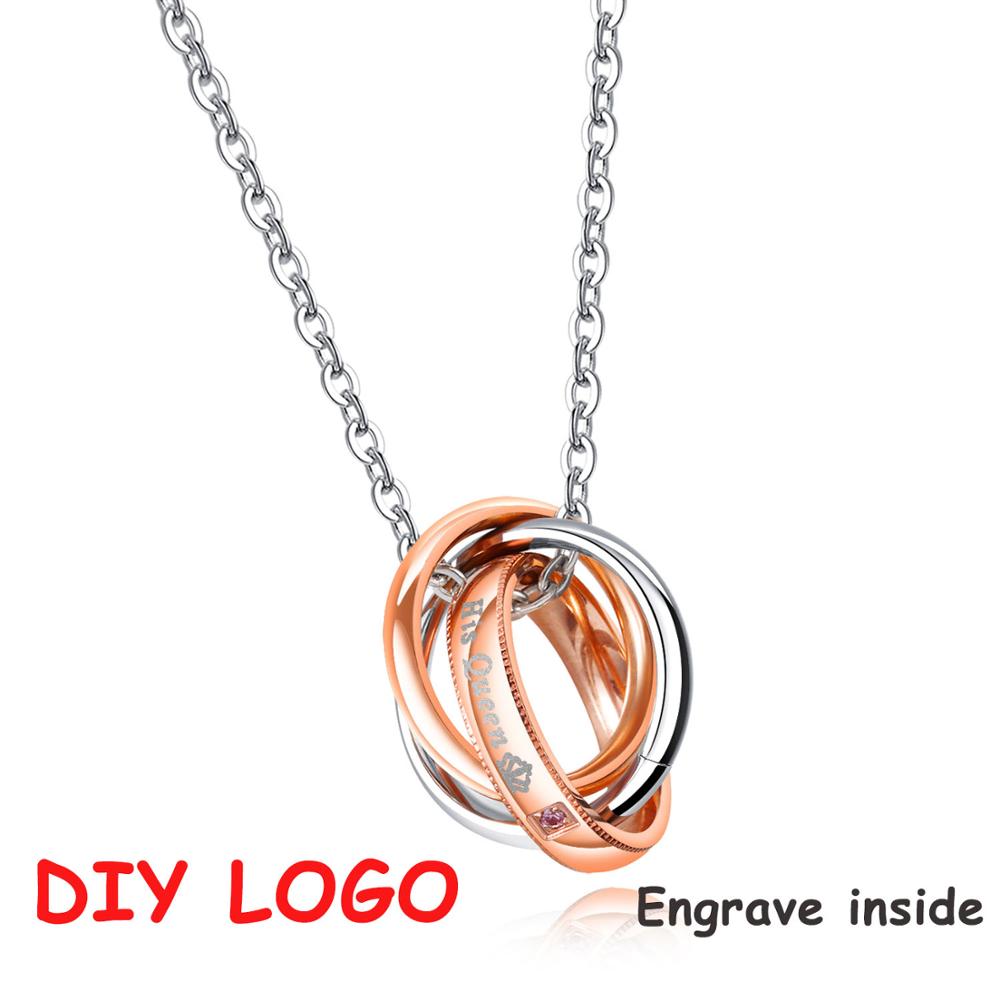 Her King & His Queen Couple Necklaces Crown Tag Pendant Stainless Steel Triple Circle Necklace Dropshipping