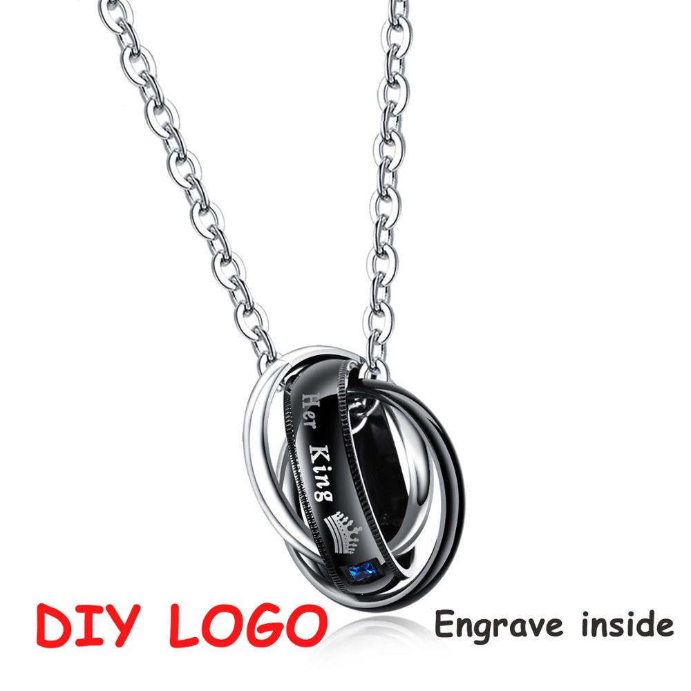Her King & His Queen Couple Necklaces Crown Tag Pendant Stainless Steel Triple Circle Necklace Dropshipping