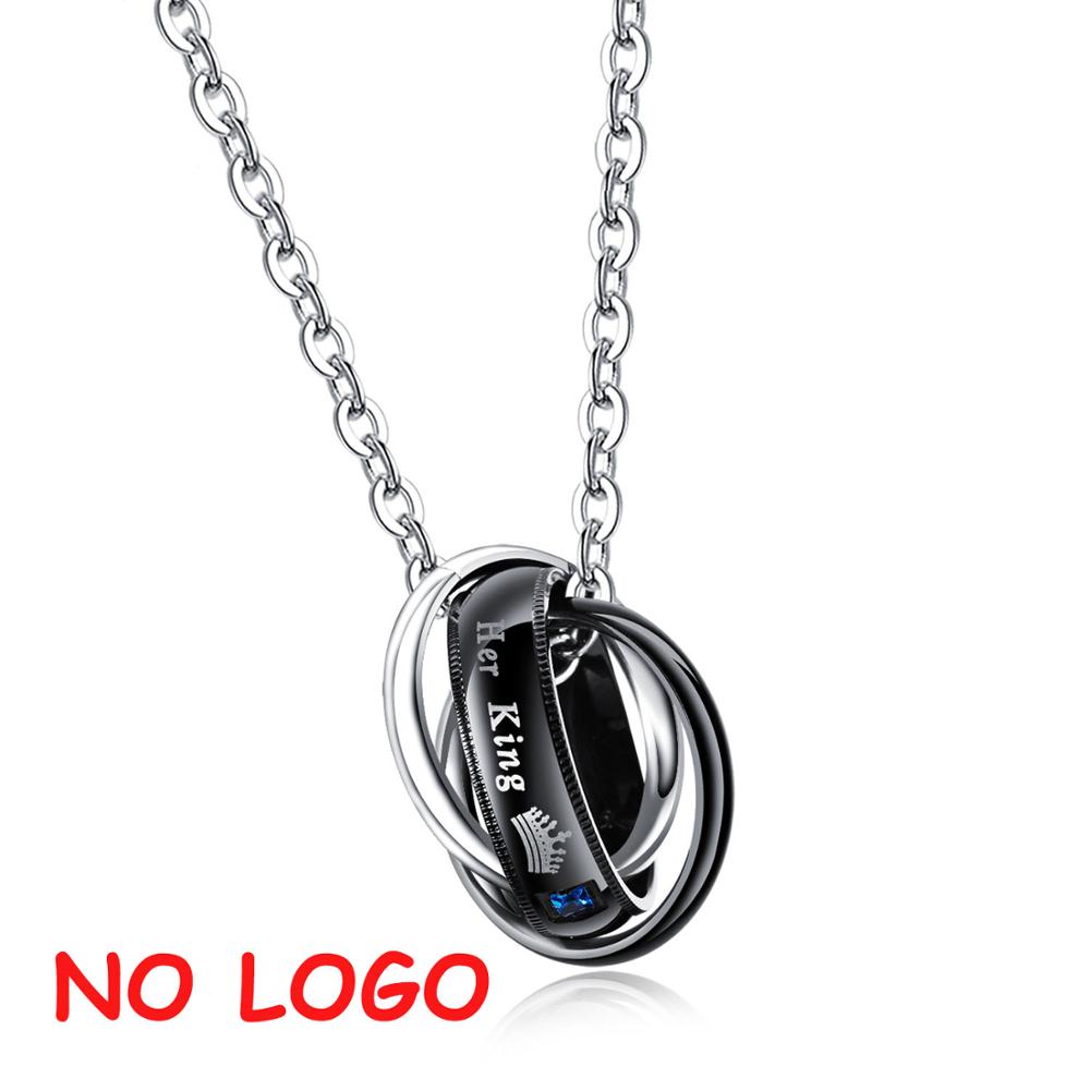Her King & His Queen Couple Necklaces Crown Tag Pendant Stainless Steel Triple Circle Necklace Dropshipping