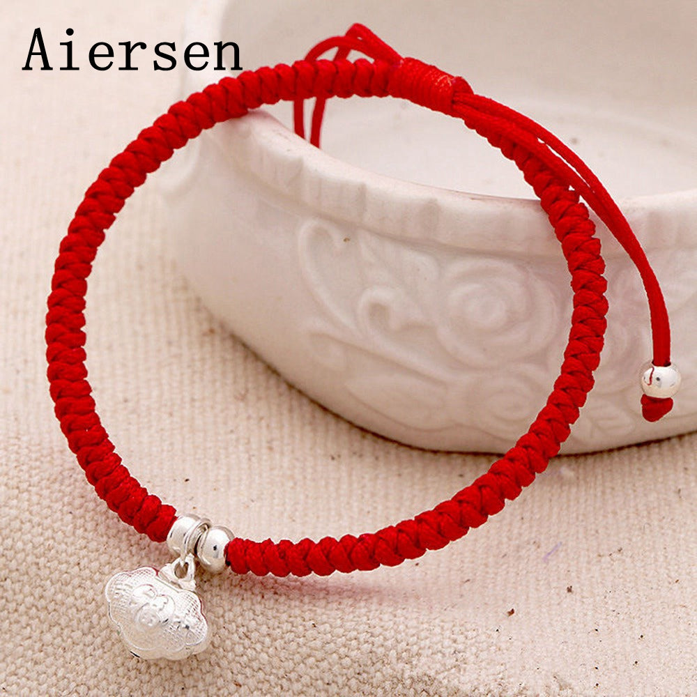 925 Silver Bracelet Lucky Red Rope Fashion Silver Bead Bracelet Handmade Bangle Wax String Amulet Jewelry Accessories