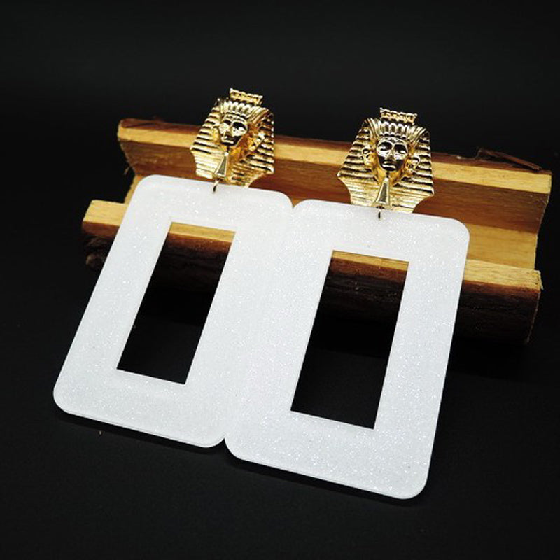 Ancient Egypt Cleopatra black white acrylic geometric rectangle exaggerated Long big earrings eb