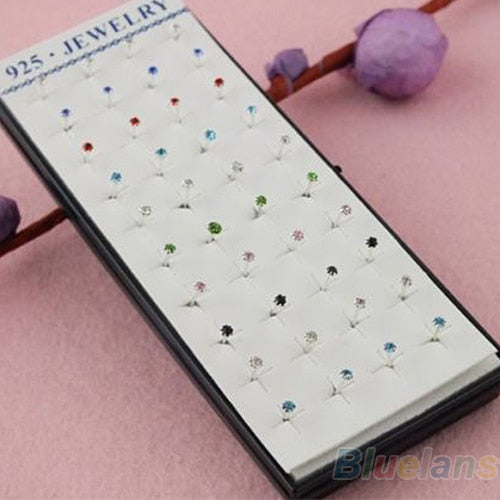 Charming Women's Girl's 40 pcs 2mm Silver Crystal Stud Earrings