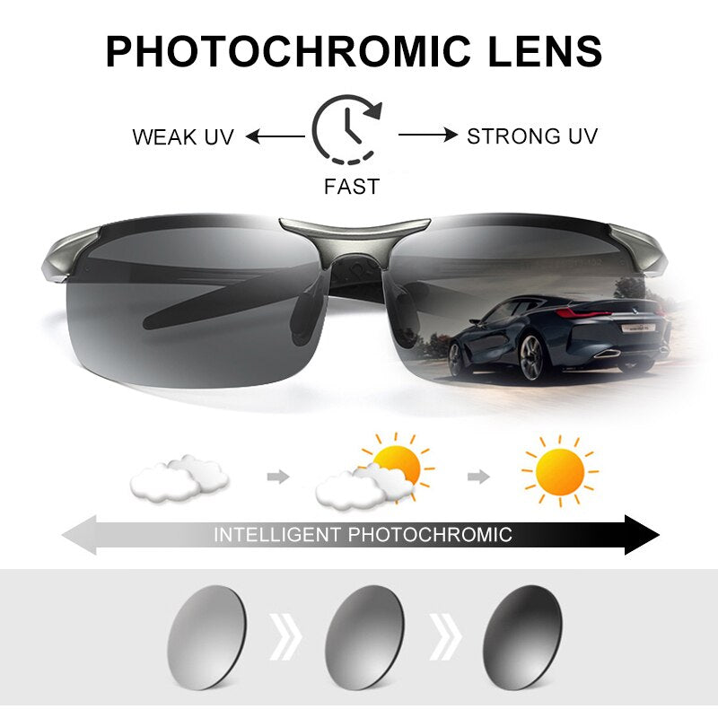 CLLOIO Aluminum Photochromic Sunglasses Men Polarized Day Night