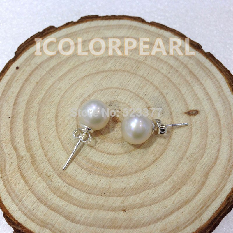 Classic High Quality 7-8mm Perfectly Round Genuine Natural Pearl Earrings With Pure Silver Pins .