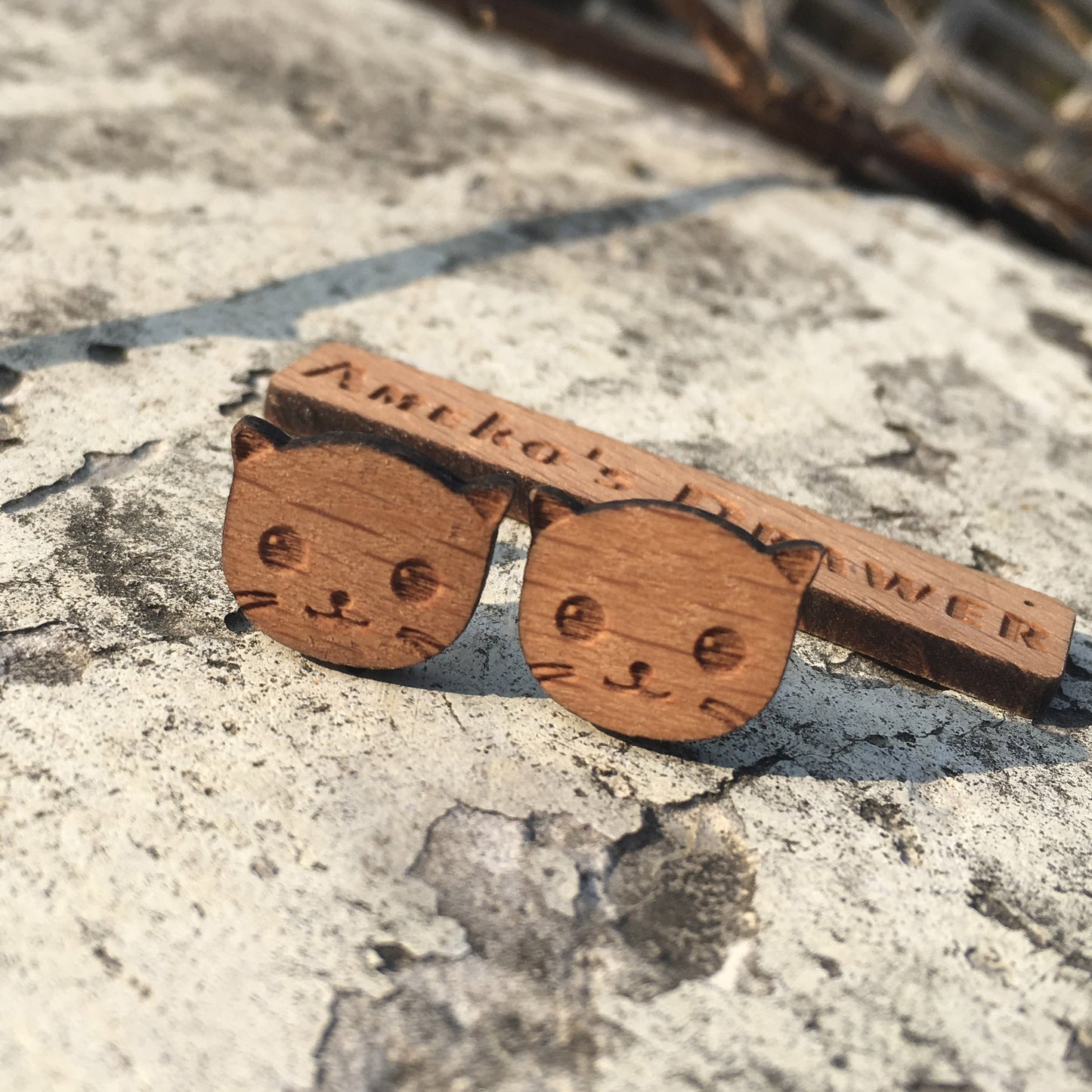 Cute Cat Earring Laser Engraved Earrings Kitty Stud Animal Wooden Earring Stud Handmade Jewelry X 1 Pair