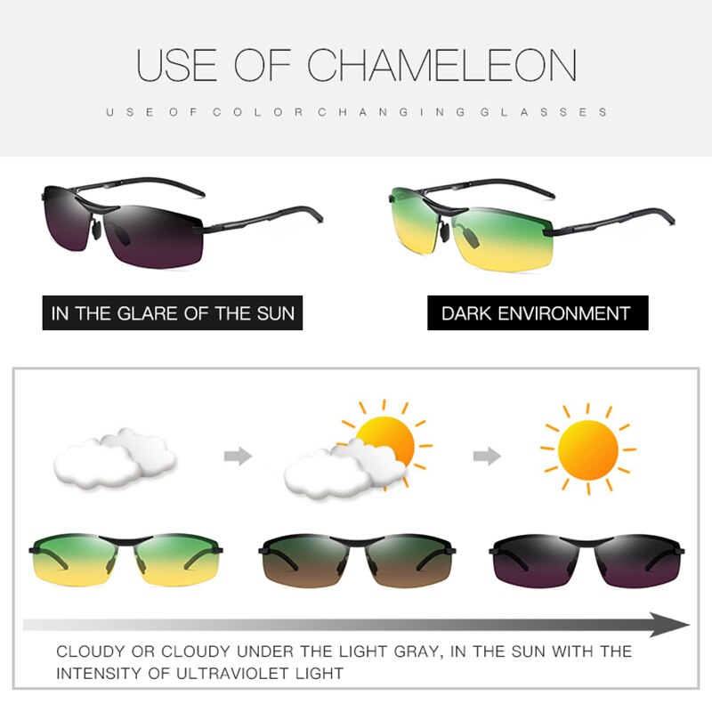 Day Night Vision Photochromic Polarized Sunglasses Men Driving