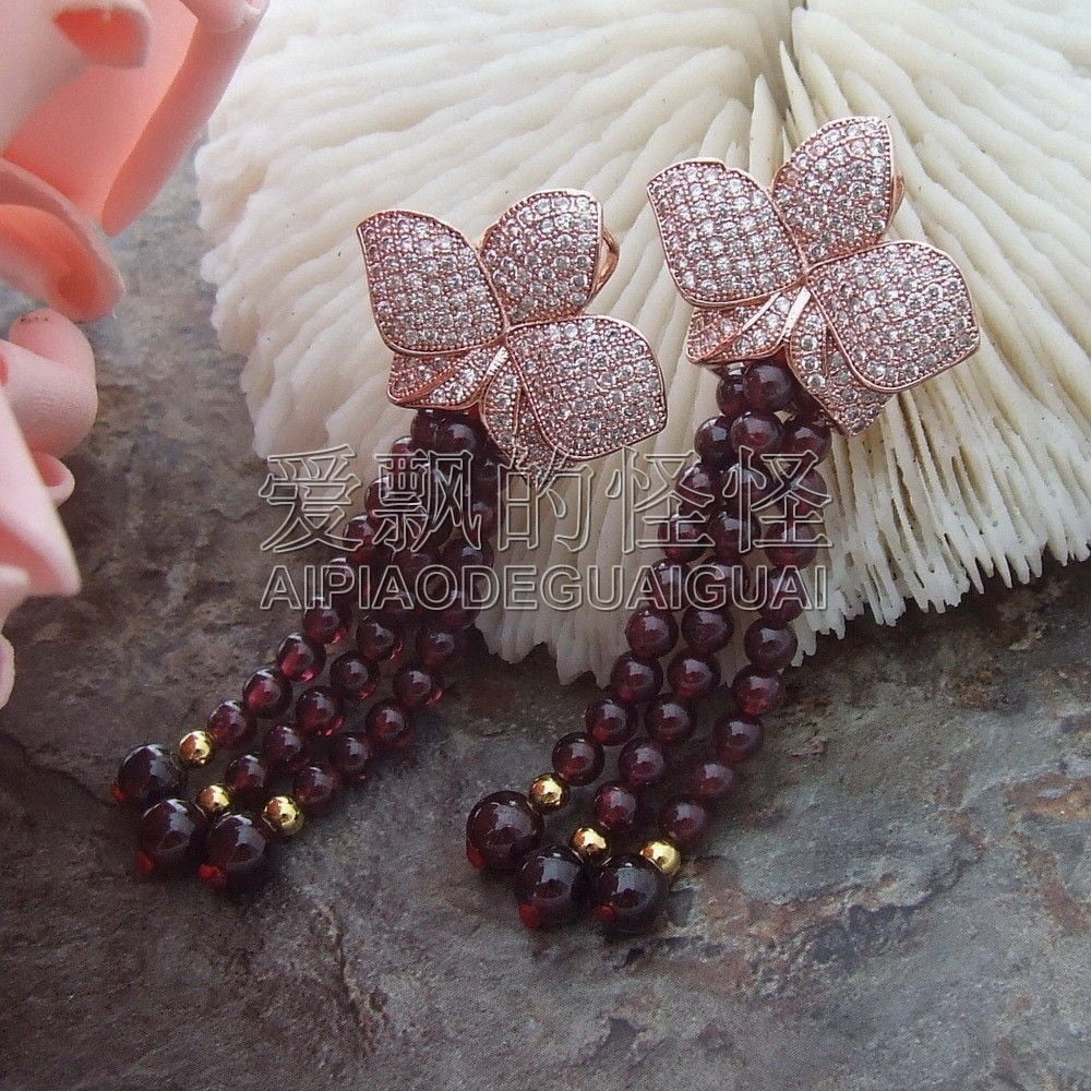 E061713 2.4 Natural Garnet CZ Earrings-Rose Gold Hook