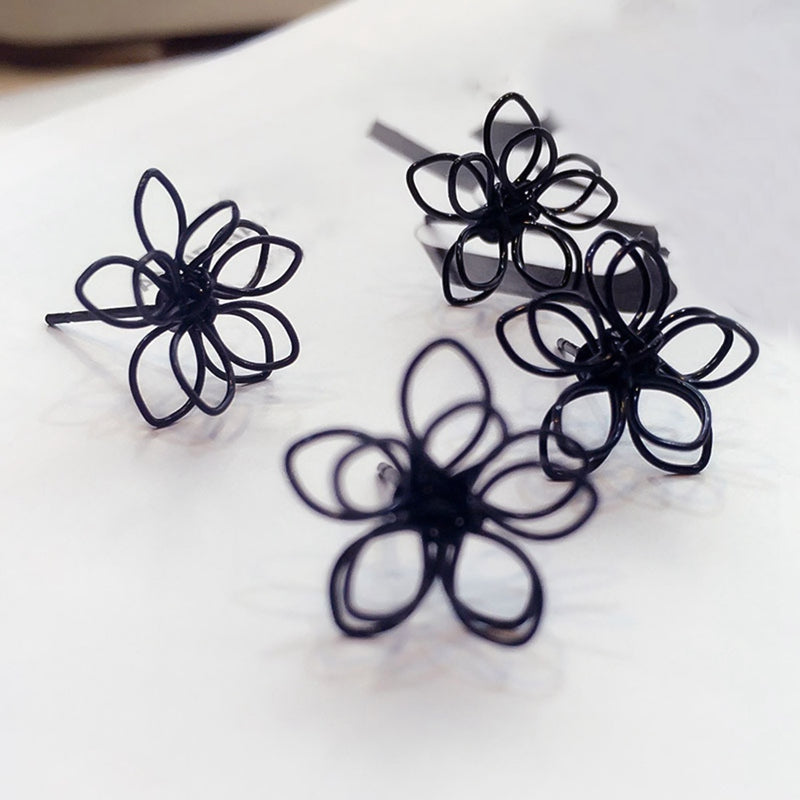 Elegant Charming Small Gold Ball Black Plum Flower Double Sides Stud Earring Prom Wedding Pressent Freeshipping