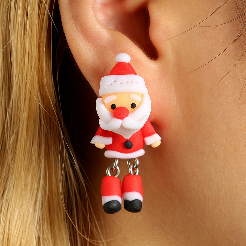 Europe and America Personality Creative New Cartoon Three-dimensional Santa Claus Soft Ceramic Earrings Women Fashion Jewelry