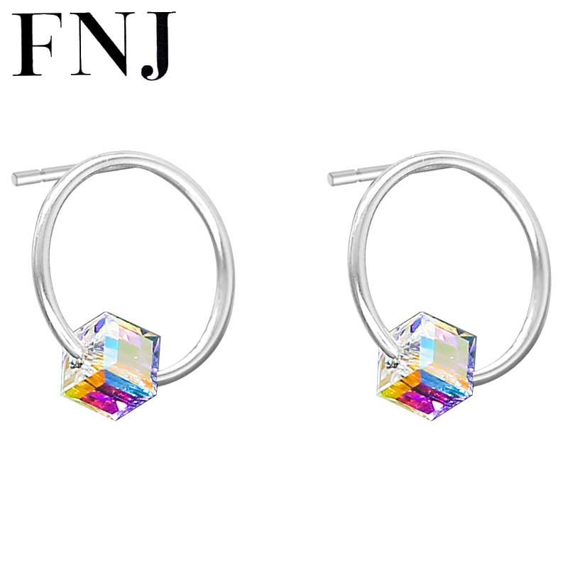 Round 925 Silver Earring Women Jewelry AAA Box Crystal 100% S925 Sterling Silver Stud Earrings