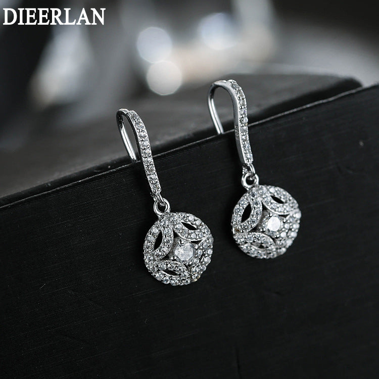 Fashion 925 Sterling Silver Round With Full Zirconia Crystal Earrings Tassel Earrings Jewelry