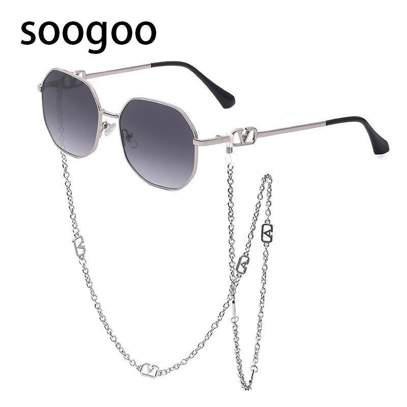 Retro Irregular Chain Sunglasses Women 2023 Vintage Designer Sun