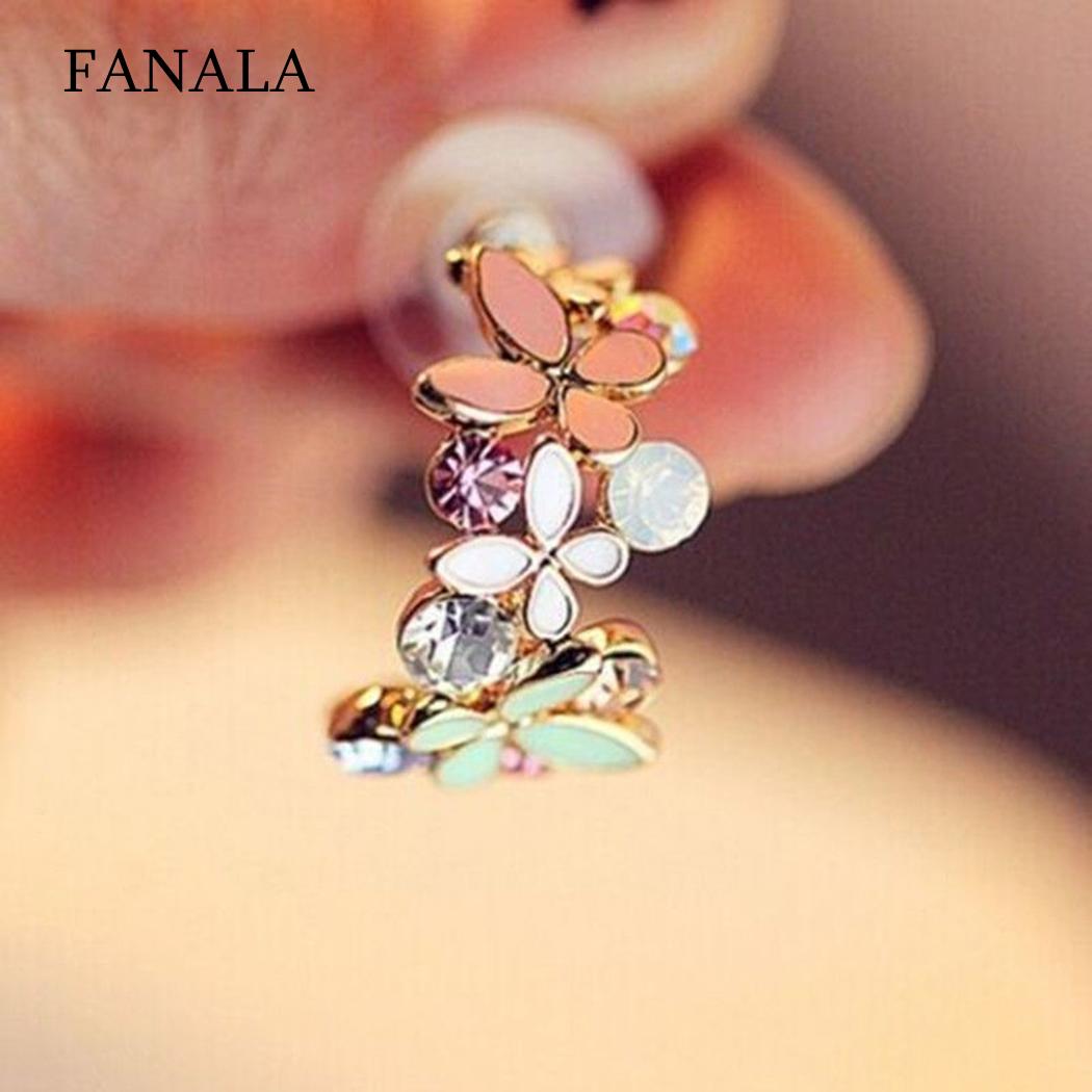 Flower Butterfly Crystal Shape Stud Ear Earring Jewelry Piercing Earring Women