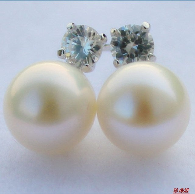 pearl earrings round 925 Sterling Silver Genuine Princess Pearl Earrings money bag mail diy real Obsidian jewelry