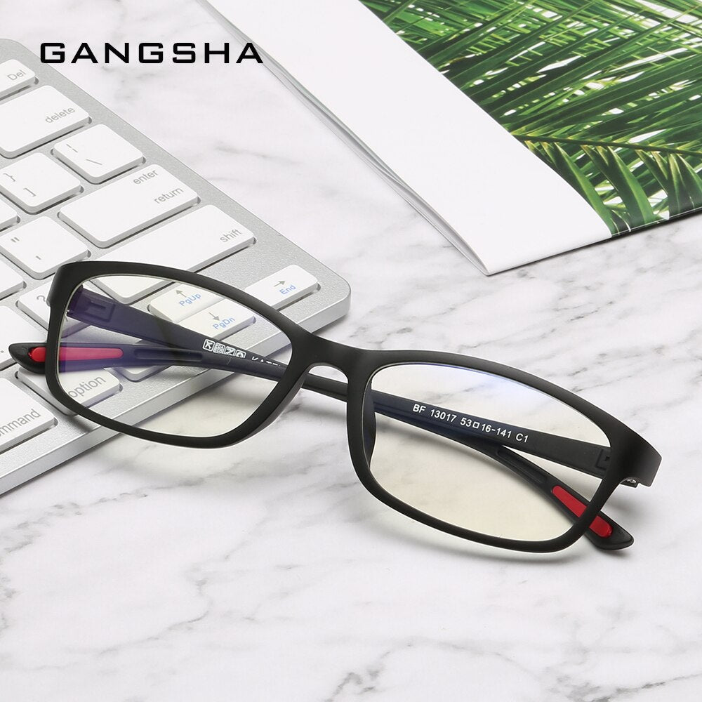 GANGSHA Square Computer Glasses Frame Unisex Retro Eyeglass Frame Anti Blue Light Optical Myopia Prescription Eyewear 13017