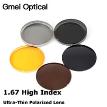 Load image into Gallery viewer, Gmei Optical 1.67 High Index Ultra-Thin Polarized Sunglasses Lenses For Driving Fishing UV400 Anti-Glare 5 Colors Optional 2 Pcs