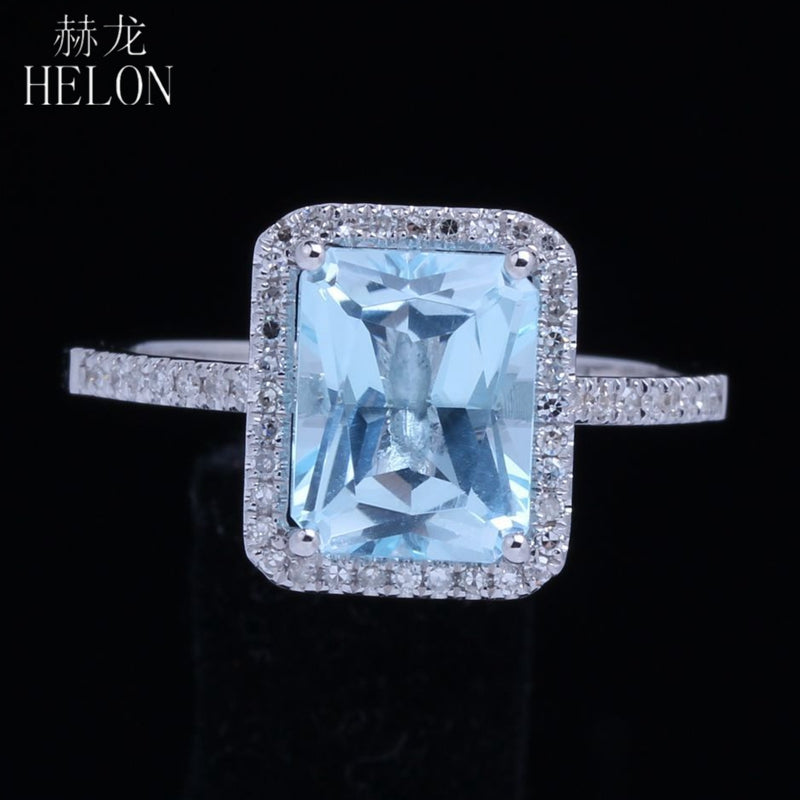 8.5x6.5mm Emerald Cut Natural Sky Blue Topaz Solid 10K Rose Gold Natural Diamonds Engagement Wedding Women Jewelry Ring