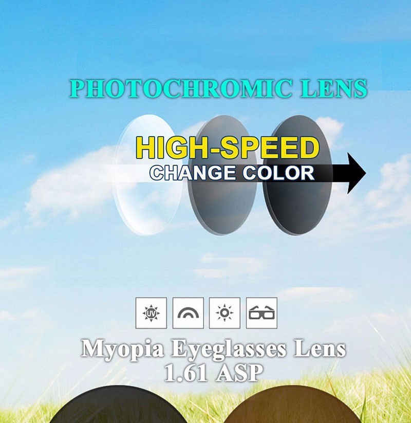 1.61 Super tough Photochromic Digital Free Form Progressive Prescription Optical Lenses With Fast Color Changing Performance